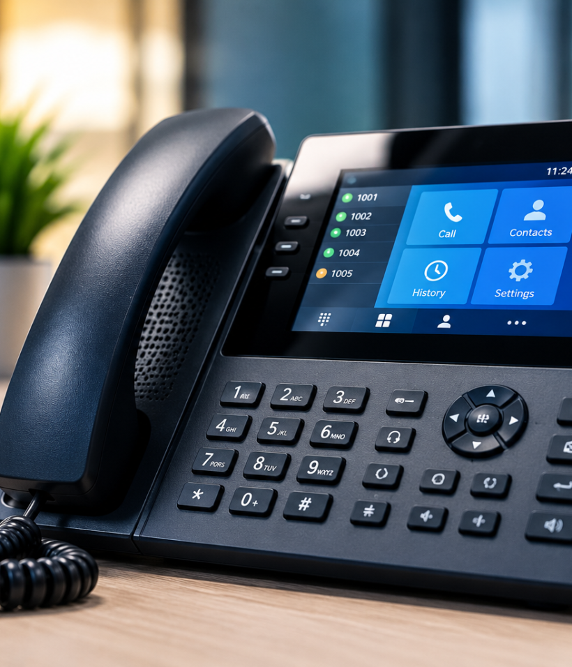 Modern VoIP Phone in Office Setting