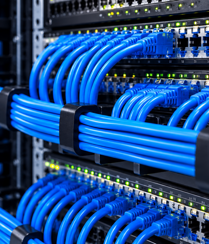 Organised Blue Ethernet Rack Cables